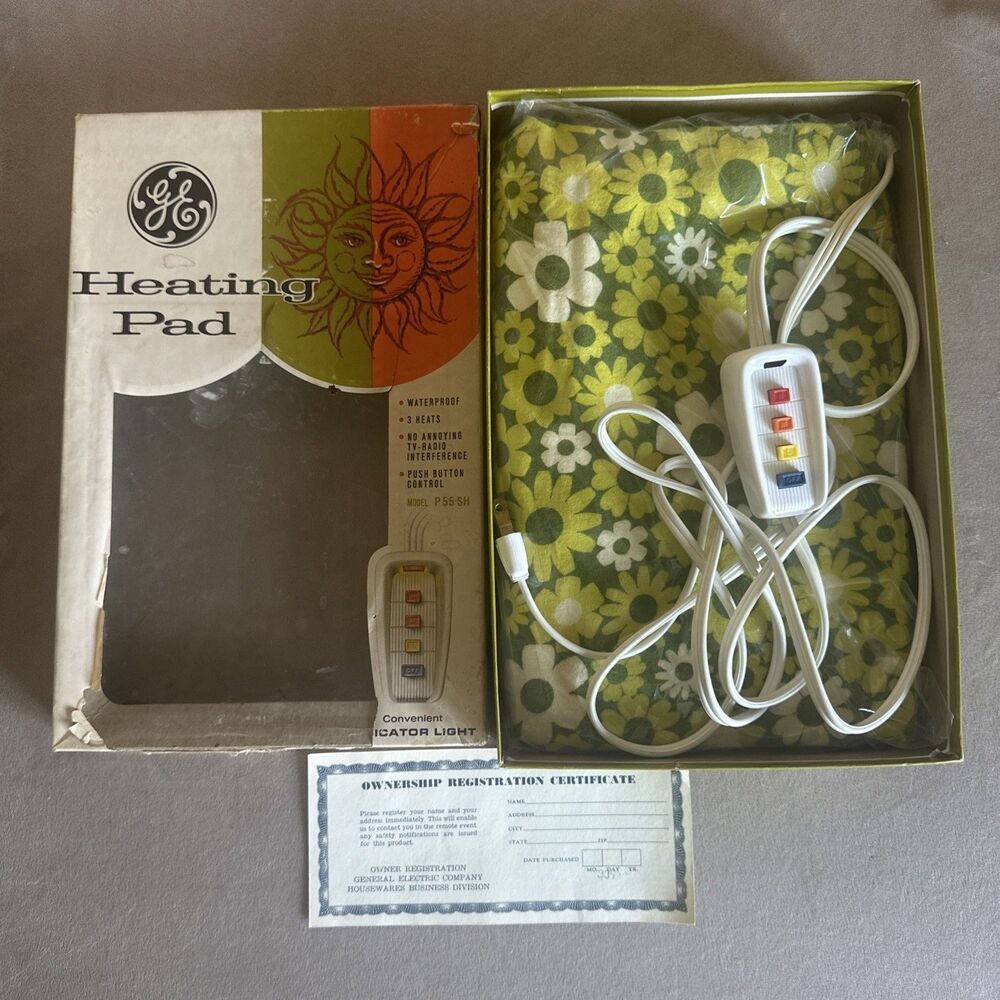 Vtg 60s 70s GE Electric Heating Pad P55-SH Multi Heat Setting Floral MCM Tested